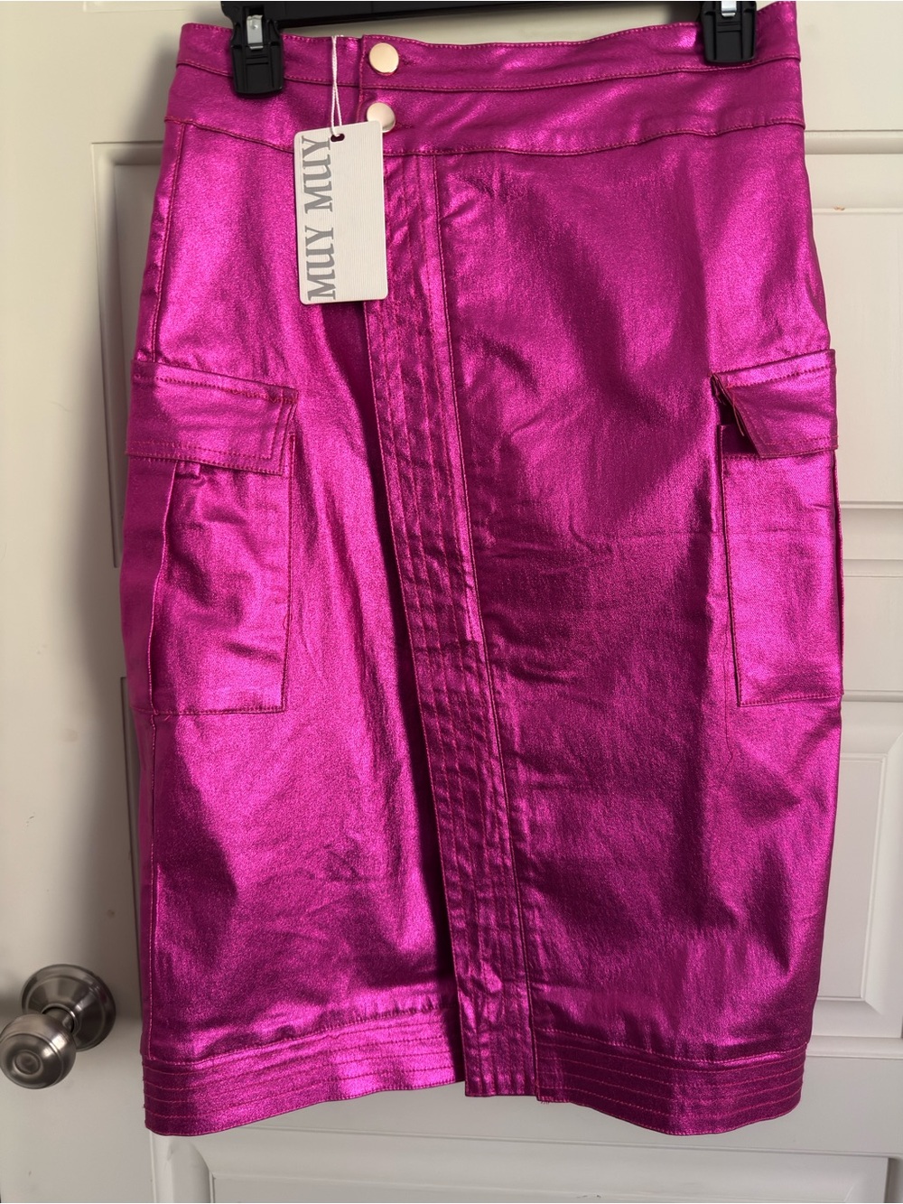 Milly Metallic Magenta Cargo Pencil Skirt